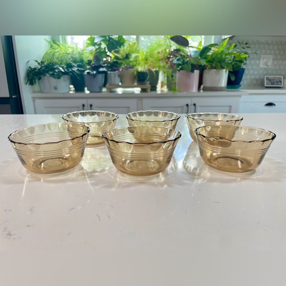 Pyrex Amber Custard Glass Bowls Vintage (Set Of 6) Scalloped Edge #463
